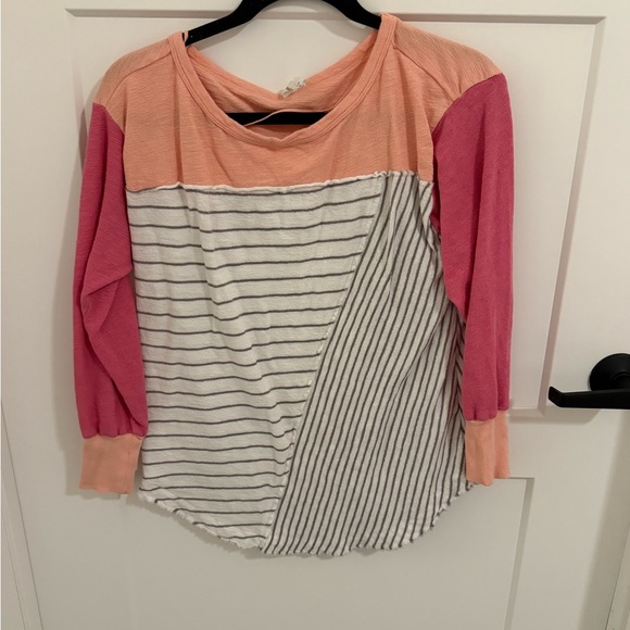Daily Practice Tops - Daily Practice Anthropologie Colorblock Long Sleeve Top Coral White Gray Size XS